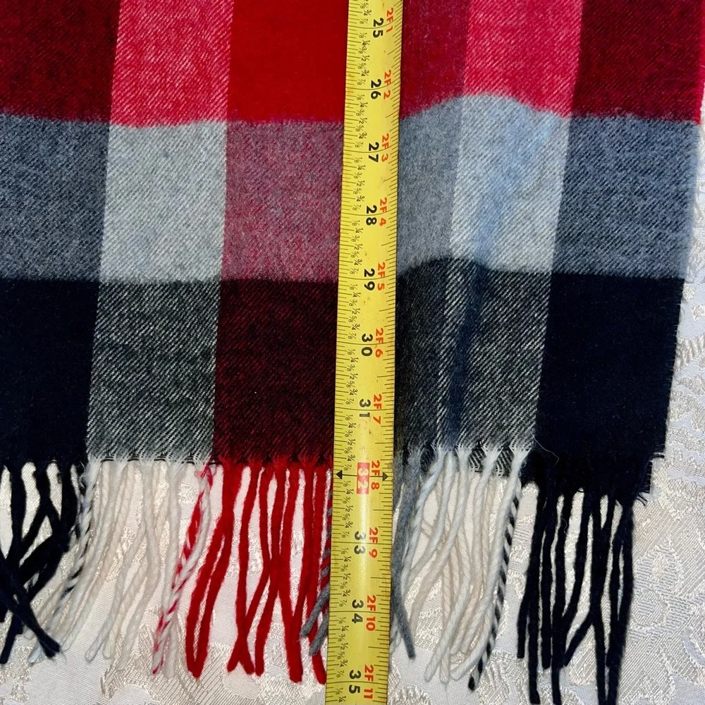 V. FRAAS VTG Cashmink Scarf Red Black Grey Plaid Made in Germany Fringes 70x11